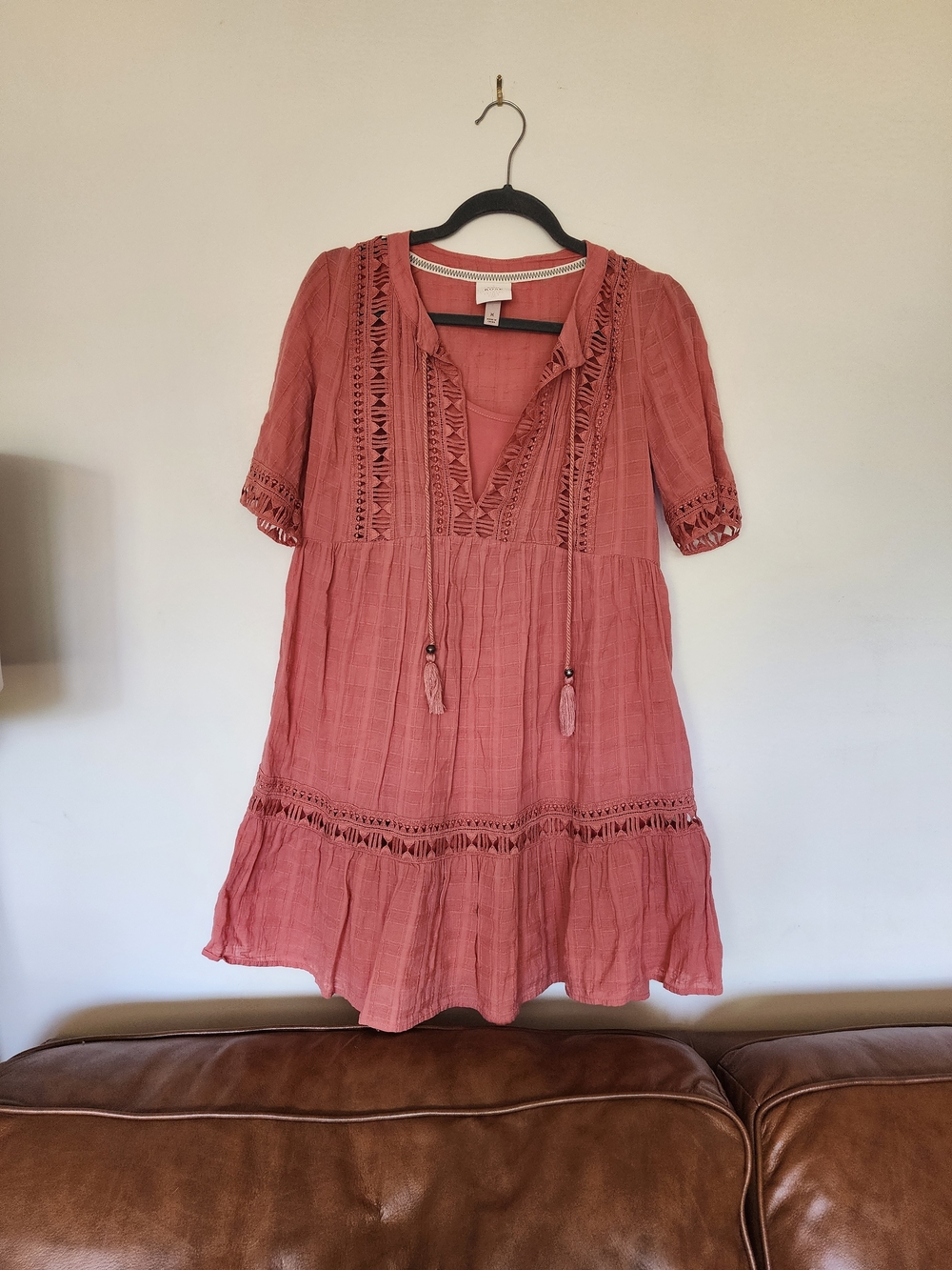 Knox Rose Dusty Rose Crochet-Trim Midi Dress